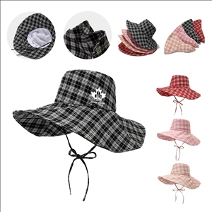 Polyester Plaid Wide Brim Sun Hat